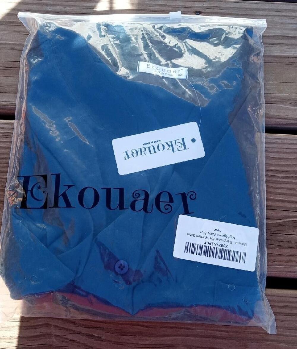 NWT Ekouaer Nightgown Womens 2XL Navy Blue Button Sleep Shirt Short Sleeve
